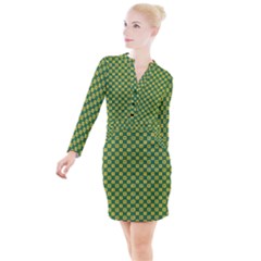 Df Green Domino Button Long Sleeve Dress by deformigo