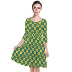 Df Green Domino Quarter Sleeve Waist Band Dress by deformigo