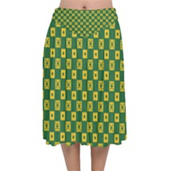 Df Green Domino Velvet Flared Midi Skirt by deformigo