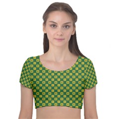 Df Green Domino Velvet Short Sleeve Crop Top  by deformigo