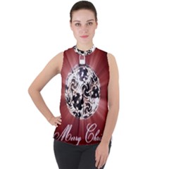 Merry Christmas Ornamental Mock Neck Chiffon Sleeveless Top by christmastore