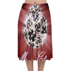 Merry Christmas Ornamental Velvet Flared Midi Skirt by christmastore