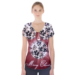 Merry Christmas Ornamental Short Sleeve Front Detail Top by christmastore