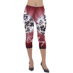 Merry Christmas Ornamental Lightweight Velour Capri Leggings  by christmastore