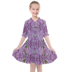 Fauna Flowers In Gold And Fern Ornate Kids  All Frills Chiffon Dress by pepitasart