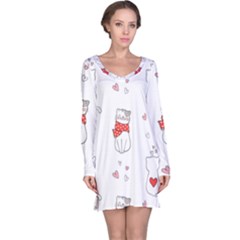 Seamless Pattern Cute Cat With Little Heart Long Sleeve Nightdress by Wegoenart