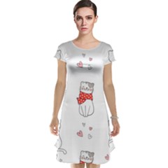 Seamless Pattern Cute Cat With Little Heart Cap Sleeve Nightdress by Wegoenart