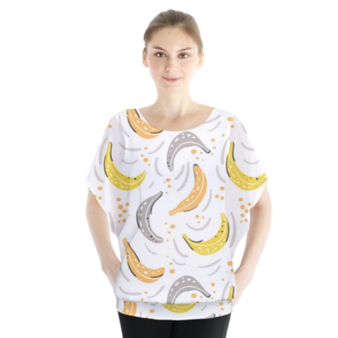 Seamless Stylish Pattern With Fresh Yellow Bananas Background Batwing Chiffon Blouse by Wegoenart