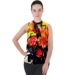 Flowers In A Vase 1 2 Mock Neck Chiffon Sleeveless Top by bestdesignintheworld