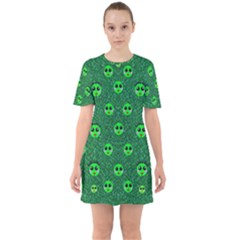 Smiling Happy Ones In The Fauna Sixties Short Sleeve Mini Dress by pepitasart