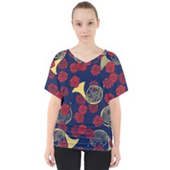 Roses French Horn  V-neck Dolman Drape Top by BubbSnugg