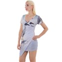 Beach Heron Bird Short Sleeve Asymmetric Mini Dress View1