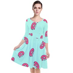 Donuts Pattern Food Colourful Quarter Sleeve Waist Band Dress by Vaneshart