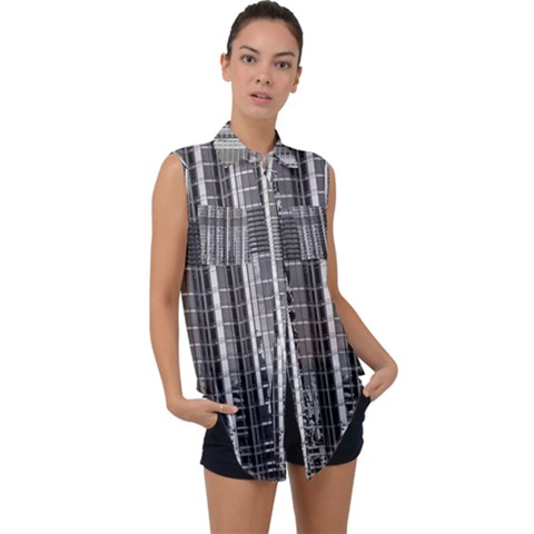 Architecture Structure Glass Metal Sleeveless Chiffon Button Shirt by Vaneshart