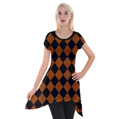 Block Fiesta - Burnt Orange & Black Short Sleeve Side Drop Tunic by FashionBoulevard