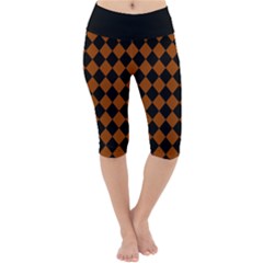 Block Fiesta - Burnt Orange & Black Lightweight Velour Cropped Yoga Leggings by FashionBoulevard