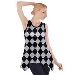 Block Fiesta - Cloudy Grey & Black Side Drop Tank Tunic by FashionBoulevard