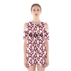 Cute Flowers - Carmine Red White Shoulder Cutout One Piece Dress by FashionBoulevard