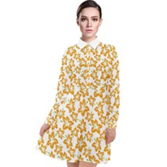 Cute Flowers - Honey Orange White Long Sleeve Chiffon Shirt Dress by FashionBoulevard