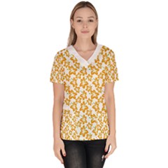 Cute Flowers - Honey Orange White Women s V-neck Scrub Top by FashionBoulevard