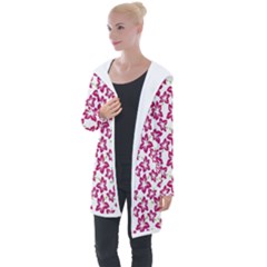 Cute Flowers - Peacock Pink White Longline Hooded Cardigan by FashionBoulevard