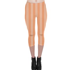 Nice Stripes - Cantaloupe Orange Capri Leggings  by FashionBoulevard