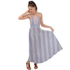 Nice Stripes - Silver Grey Backless Maxi Beach Dress by FashionBoulevard