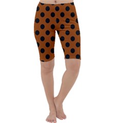 Polka Dots - Black On Burnt Orange Cropped Leggings  by FashionBoulevard