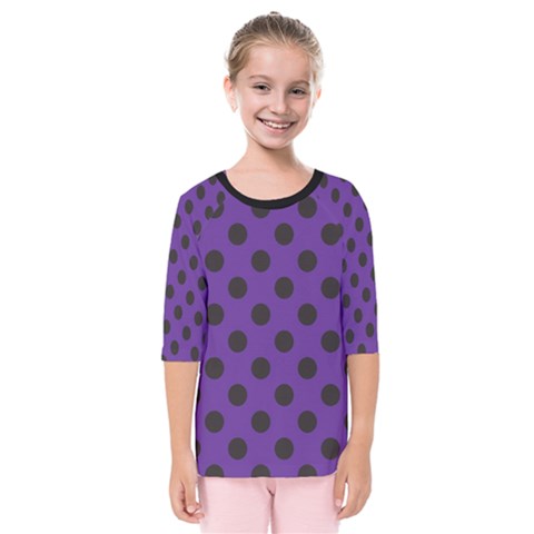 Polka Dots Black On Imperial Purple Kids  Quarter Sleeve Raglan Tee by FashionBoulevard