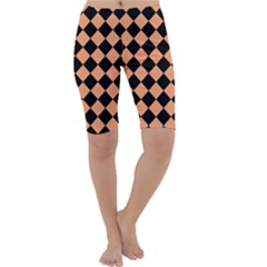 Block Fiesta Black And Cantaloupe Orange Cropped Leggings  by FashionBoulevard