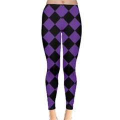 Block Fiesta Black And Imperial Purple Leggings  by FashionBoulevard