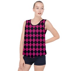 Block Fiesta Black And Peacock Pink Bubble Hem Chiffon Tank Top by FashionBoulevard