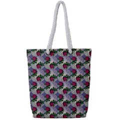 Doily Rose Pattern Blue Full Print Rope Handle Tote (small) by snowwhitegirl