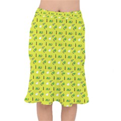 Green Elephant Pattern Yellow Short Mermaid Skirt by snowwhitegirl