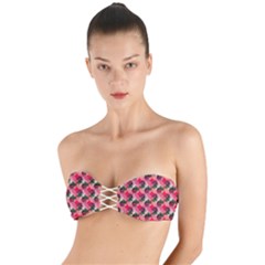 Doily Rose Pattern Watermelon Pink Twist Bandeau Bikini Top by snowwhitegirl