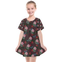 Dark Floral Butterfly Burgundy Kids  Smock Dress by snowwhitegirl