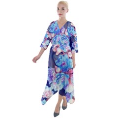 Flowers Quarter Sleeve Wrap Front Maxi Dress by Sparkle