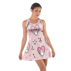 Cartoon Cute Valentines Day Doodle Heart Love Flower Seamless Pattern Vector Cotton Racerback Dress by Vaneshart