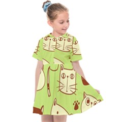 Cute Hand Drawn Cat Seamless Pattern Kids  Sailor Dress by Vaneshart