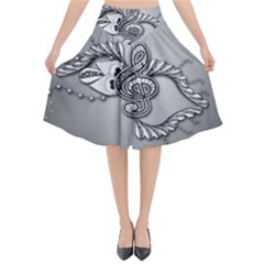 Decorative Clef, Zentangle Design Flared Midi Skirt by FantasyWorld7