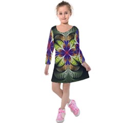 Fractal Flower Fantasy Design Kids  Long Sleeve Velvet Dress by Wegoenart
