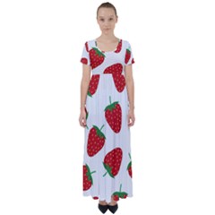 Seamless Pattern Fresh Strawberry High Waist Short Sleeve Maxi Dress by Wegoenart