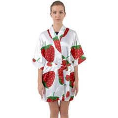 Seamless Pattern Fresh Strawberry Half Sleeve Satin Kimono  by Wegoenart