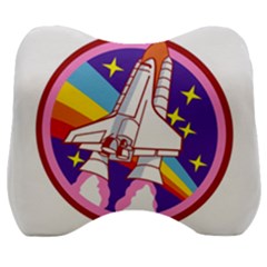 Pink Rainbow Rocket Velour Head Support Cushion by Wegoenart