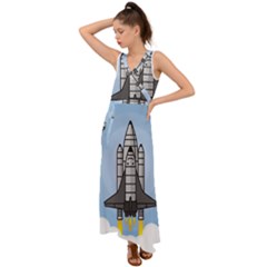 Rocket Shuttle Spaceship Science V-neck Chiffon Maxi Dress by Wegoenart