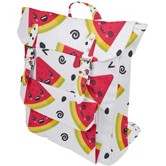 Cute Smiling Watermelon Seamless Pattern White Background Buckle Up Backpack by Nexatart