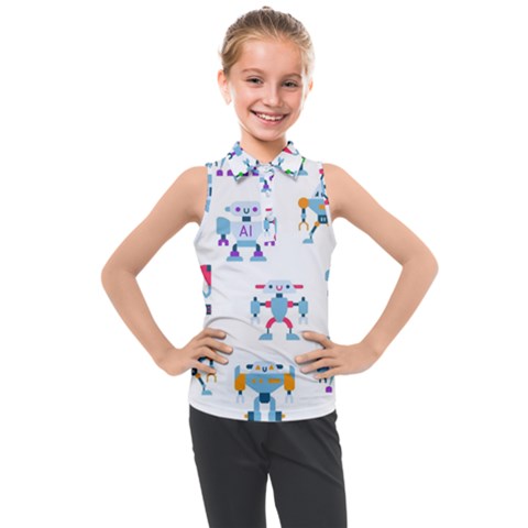 Cute Toy Robotsantennas Wires Seamless Pattern Kids  Sleeveless Polo Tee by Nexatart