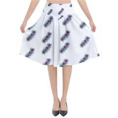 Japan Cherry Blossoms On White Flared Midi Skirt by pepitasart