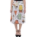 Funny Seamless Pattern With Cartoon Monsters Personage Colorful Hand Drawn Characters Unusual Creatu Classic Midi Skirt View1