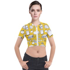 Pattern With Basketball Apple Paint Back School Illustration Short Sleeve Cropped Jacket by Nexatart